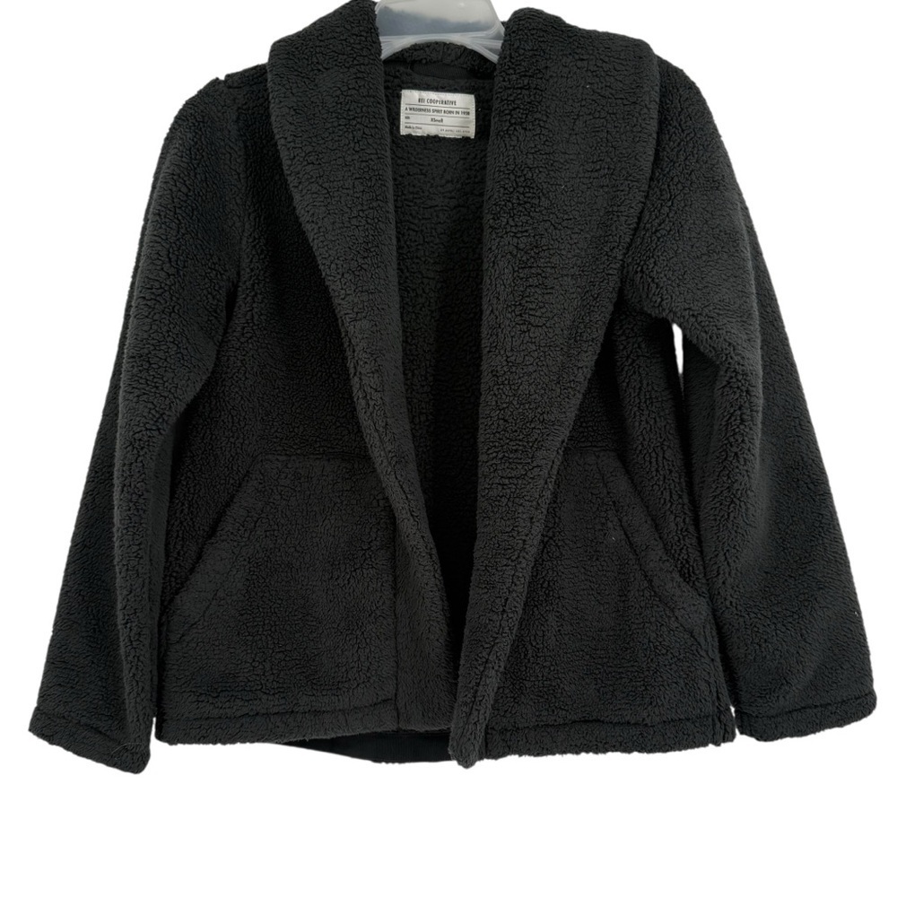 REI Co-Op Women’s Nook Cardigan Jacket Sherpa Fuzzy Teddy Size XS Gray Charcoal